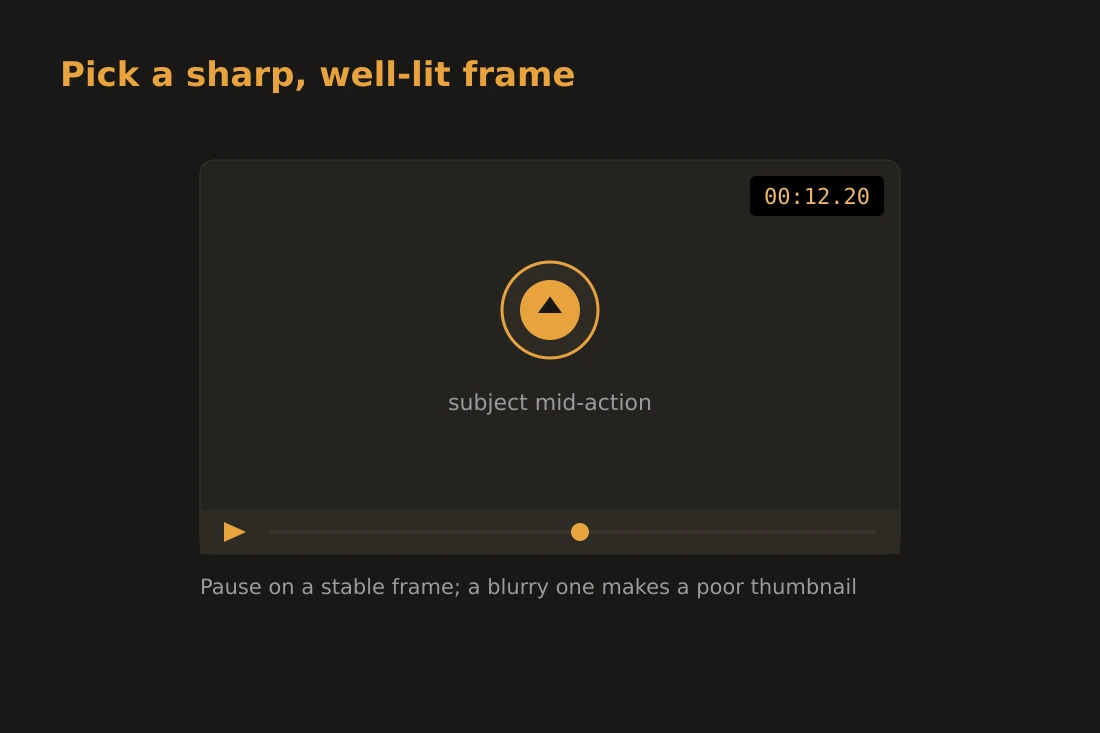 A video player paused on a well-lit, stable frame of a subject mid-action, with a timestamp displayed in the corner.