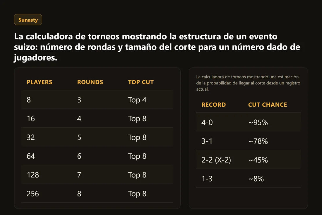 La calculadora de torneos mostrando una estimación de la probabilidad de llegar al corte desde un registro actual.