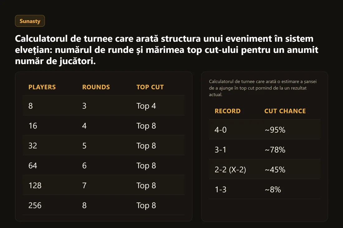 Calculatorul de turnee care arată o estimare a șansei de a ajunge în top cut pornind de la un rezultat actual.