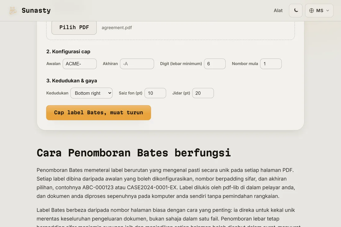PDF bercap yang sedia dimuat turun, dengan label Bates kelihatan di sudut kanan bawah halaman
