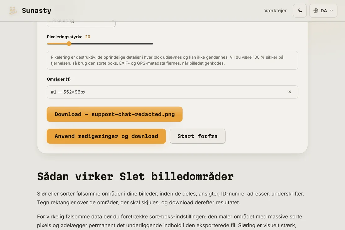 Det maskerede resultat, med pixeleret område anvendt, klar til download