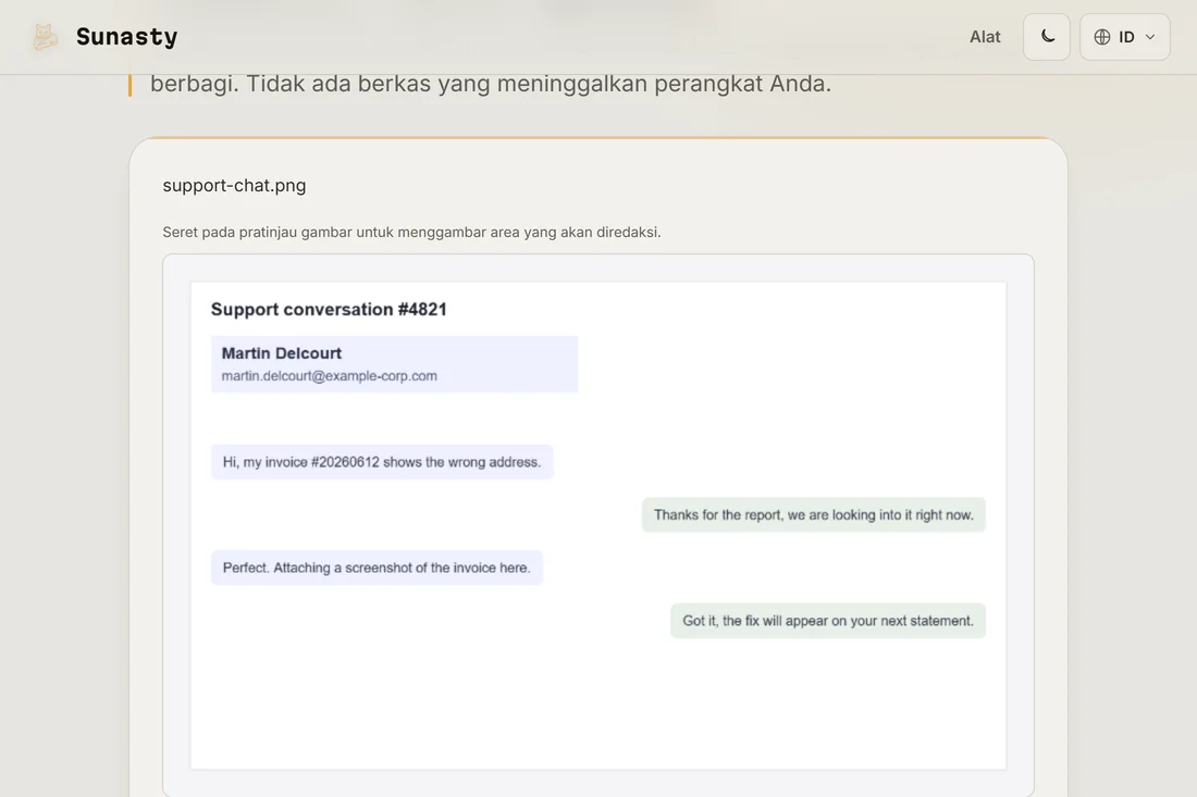 Tangkapan layar yang dimuat di alat redaksi, dengan pratinjau ditampilkan