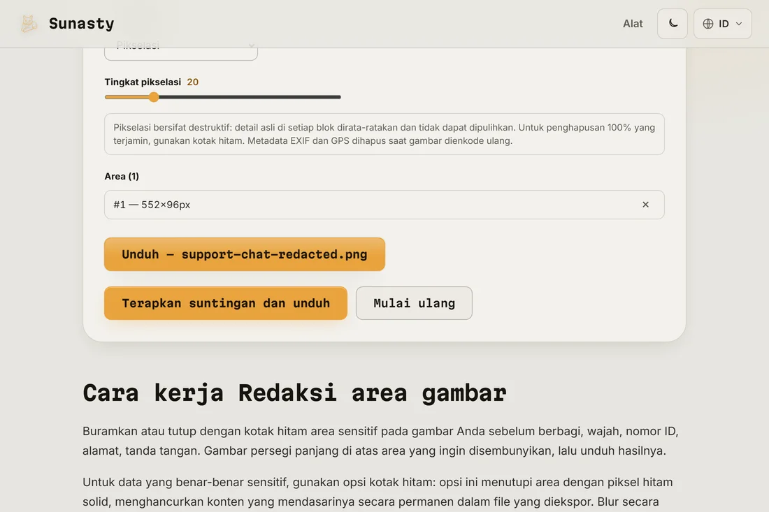 Hasil redaksi, area terpikselasi sudah diterapkan, siap diunduh