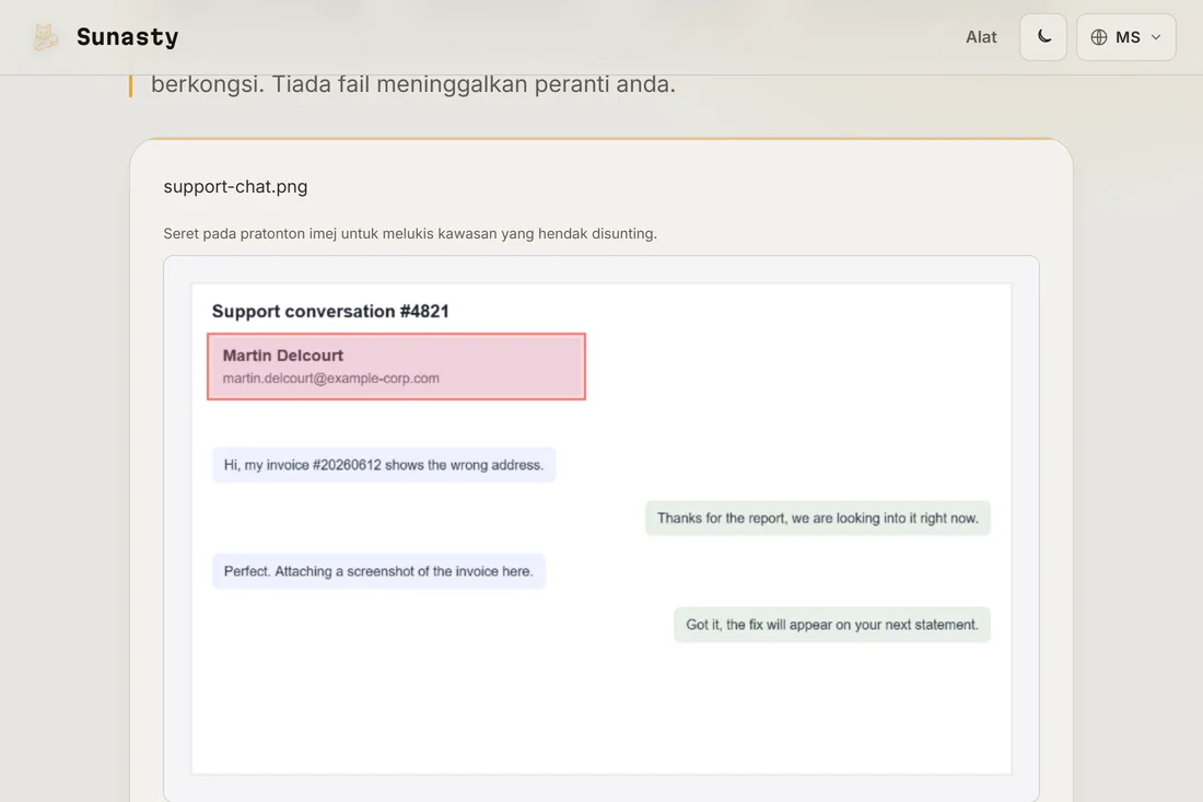 Segi empat yang dilukis di atas zon sensitif imej