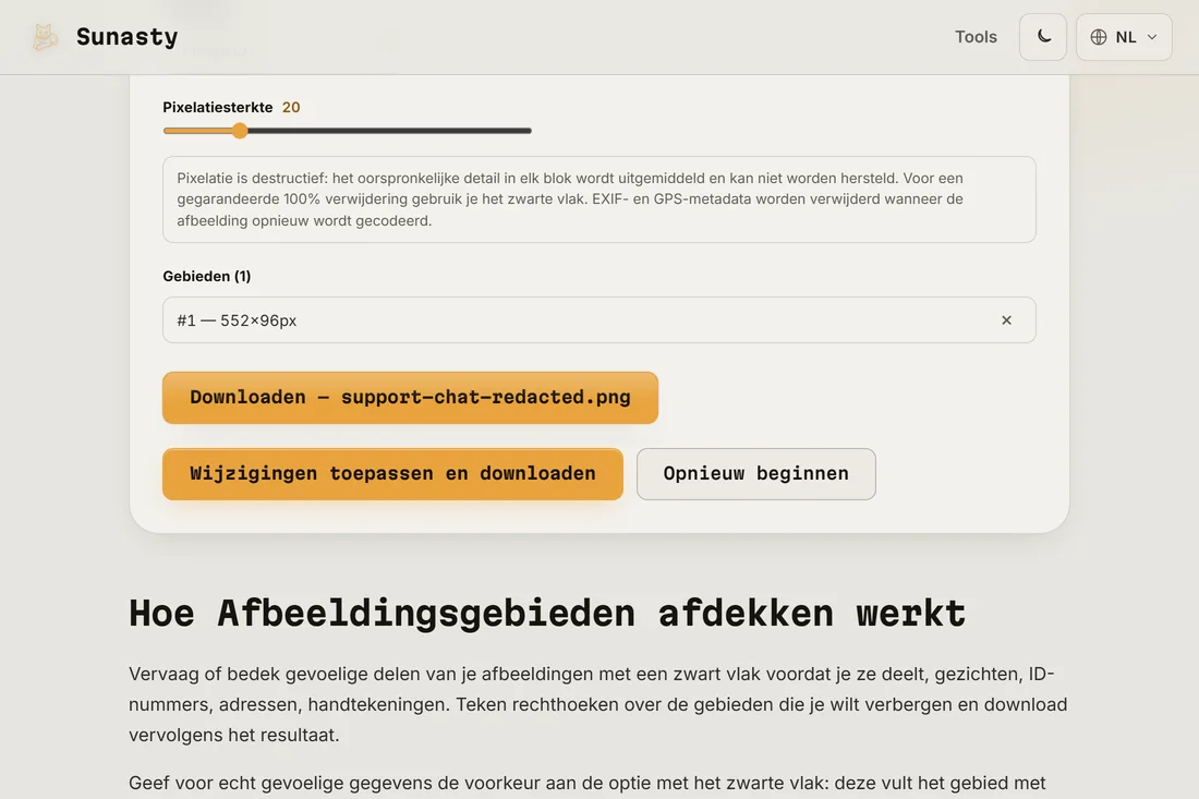 Het gecensureerde resultaat, met toegepaste gepixelde zone, klaar om te downloaden