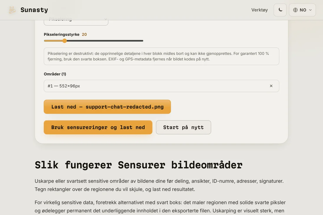 Det sladdede resultatet, med pikselert område brukt, klart til nedlasting