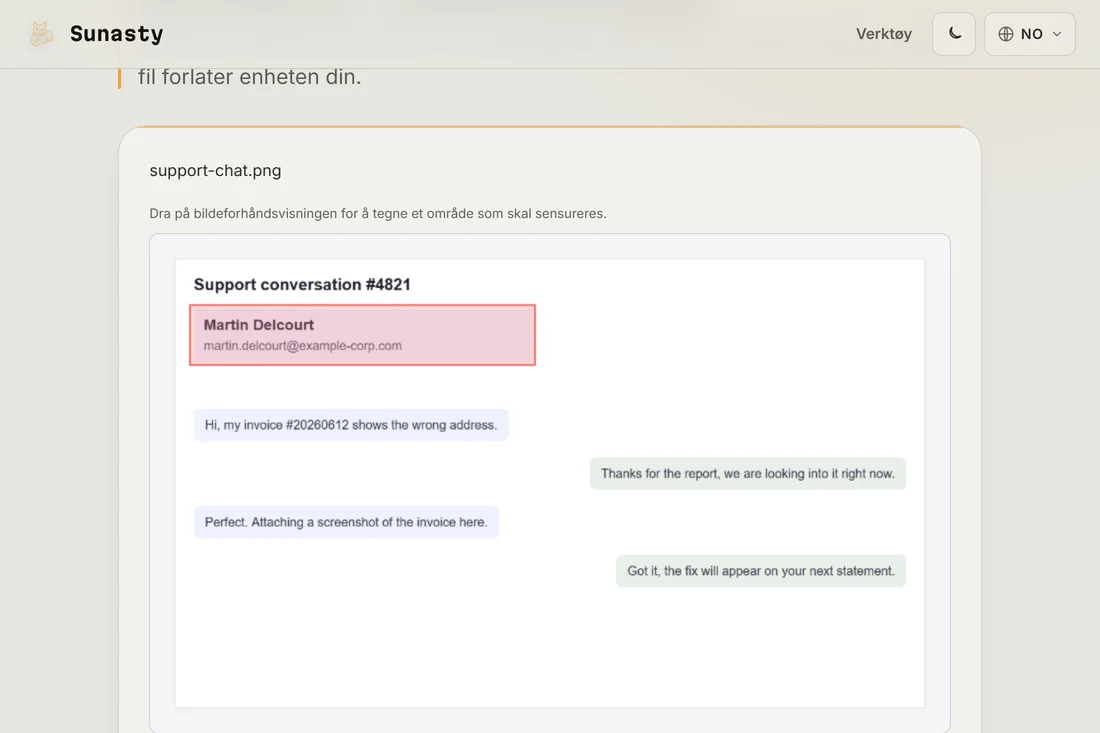 Et rektangel tegnet over det sensitive området i bildet