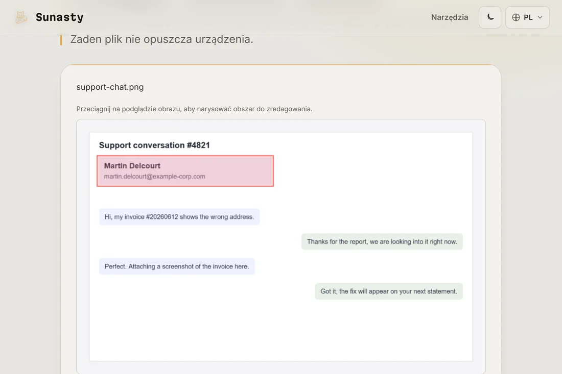 Prostokąt narysowany na wrażliwym obszarze obrazu