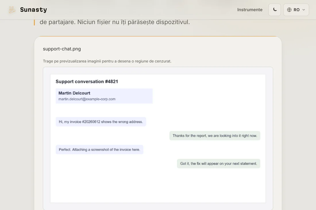 O captură de ecran încărcată în instrumentul de cenzurare, cu previzualizarea afișată