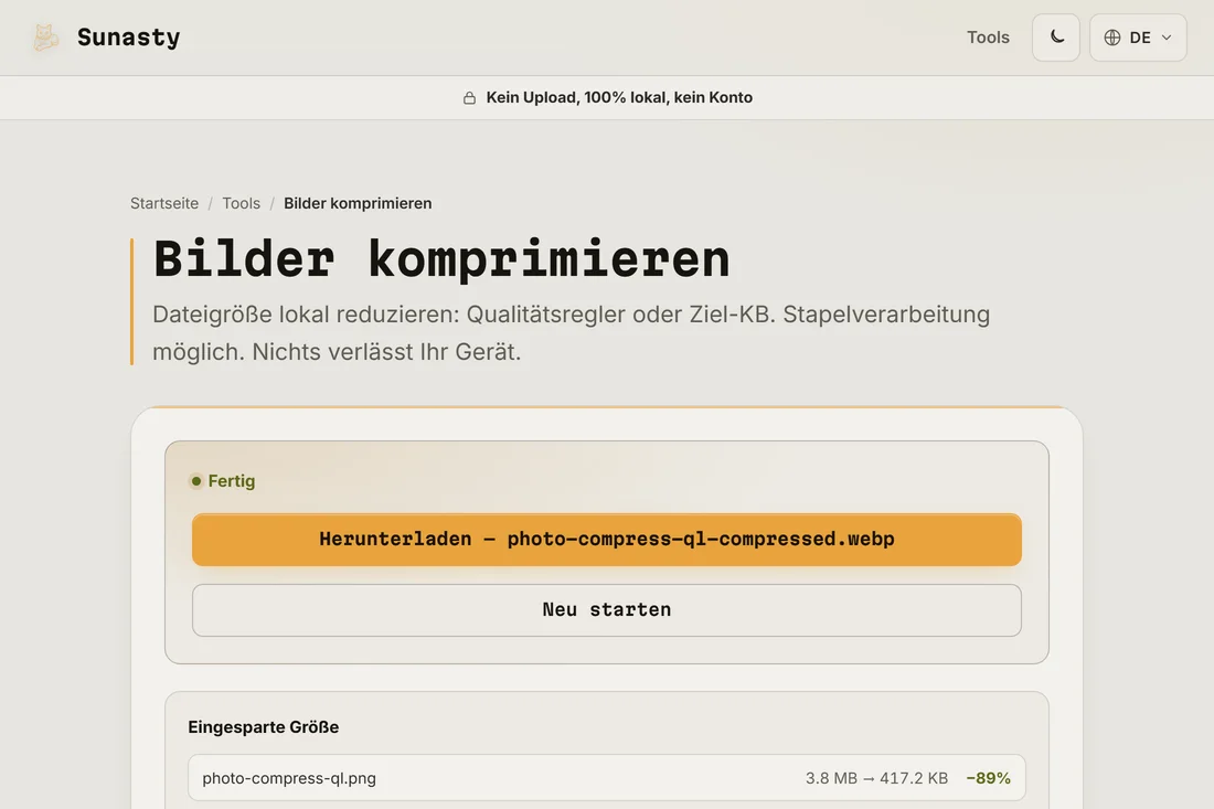 Das komprimierte Bild bereit zum Download, mit einer Größenreduzierung um mehr als die Hälfte