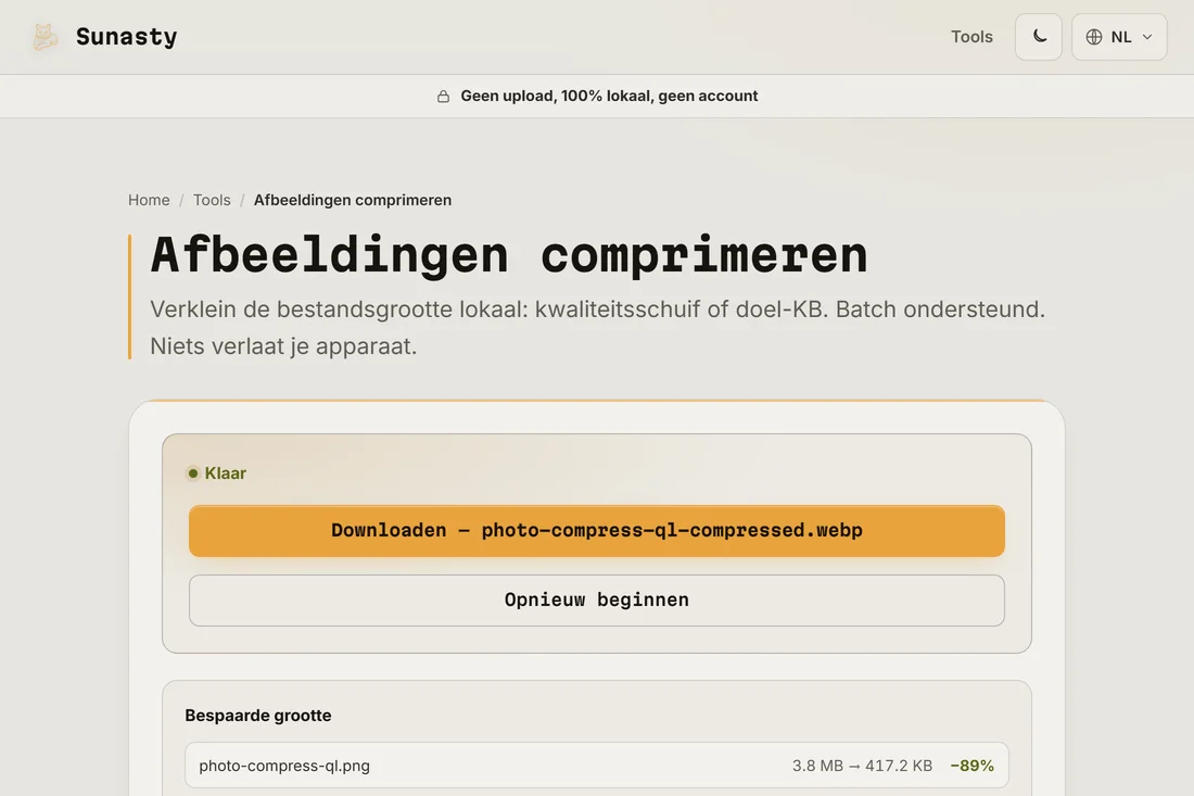 De gecomprimeerde afbeelding klaar om te downloaden, met meer dan de helft kleinere bestandsgrootte