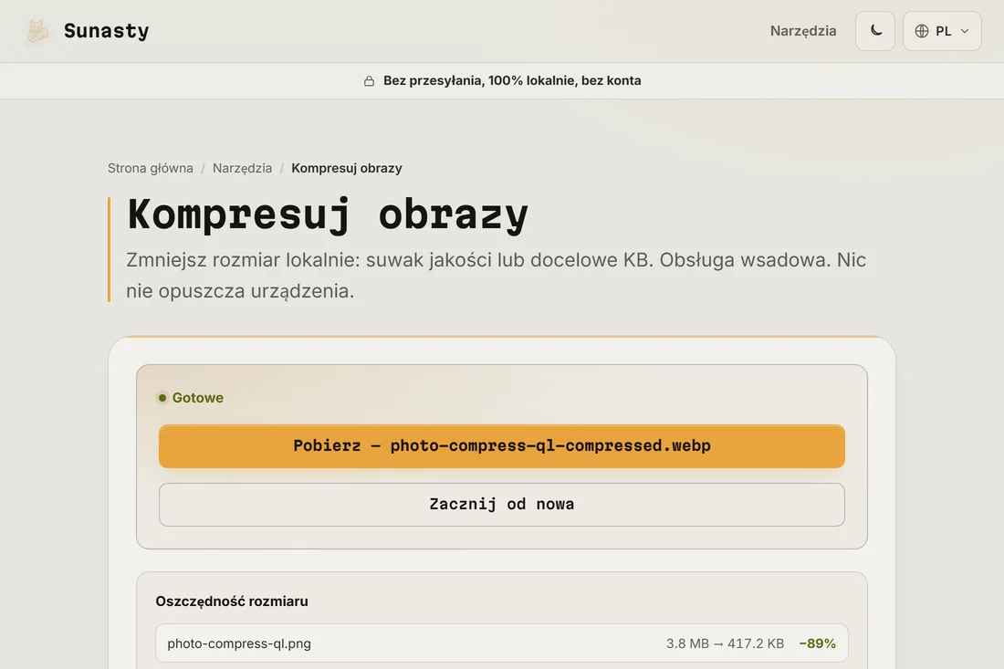 Skompresowany obraz gotowy do pobrania, z rozmiarem zmniejszonym o ponad połowę
