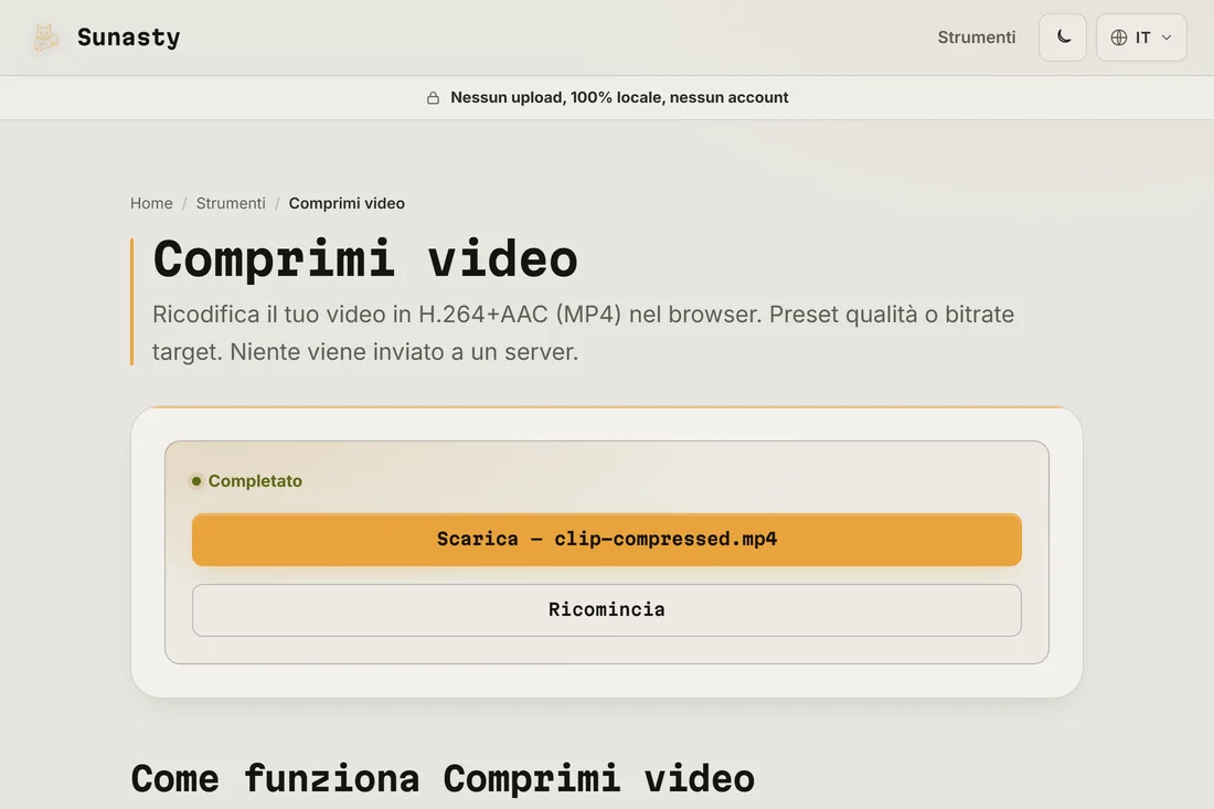 Il clip compresso pronto da scaricare, con lo spazio risparmiato