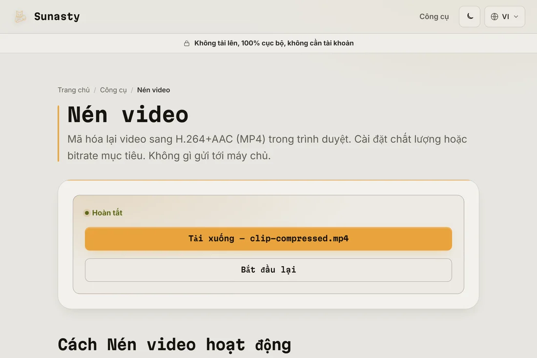 Clip đã nén sẵn sàng tải về, kèm dung lượng tiết kiệm được