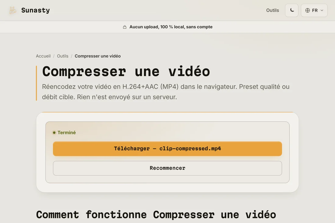 La vidéo compressée prête à télécharger, assez légère pour WhatsApp