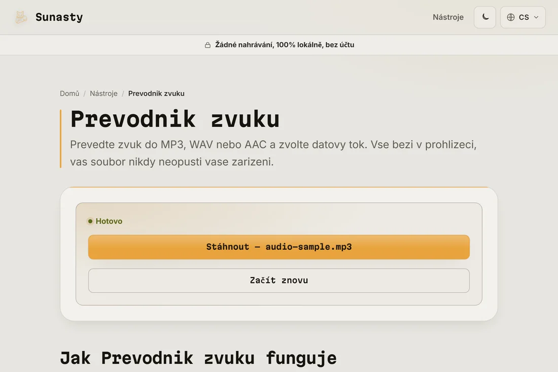 Převedený soubor MP3 připravený ke stažení