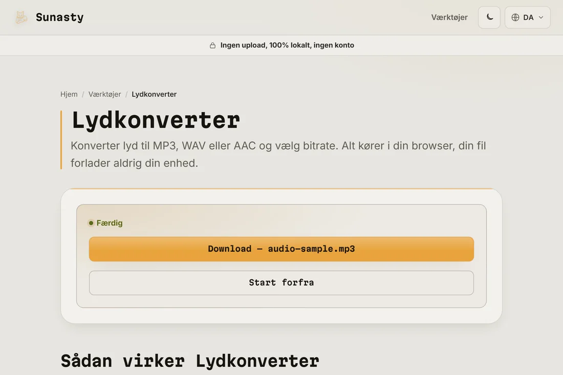 Den konverterede MP3-fil klar til download