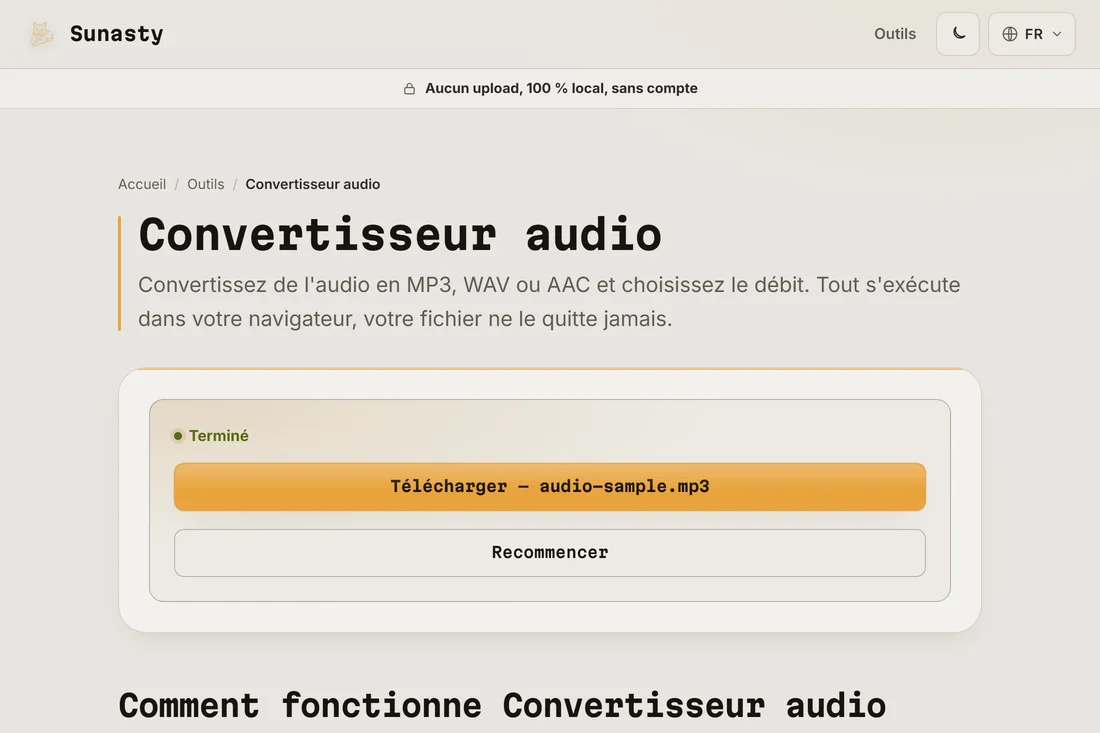 Le fichier MP3 converti, pret a telecharger