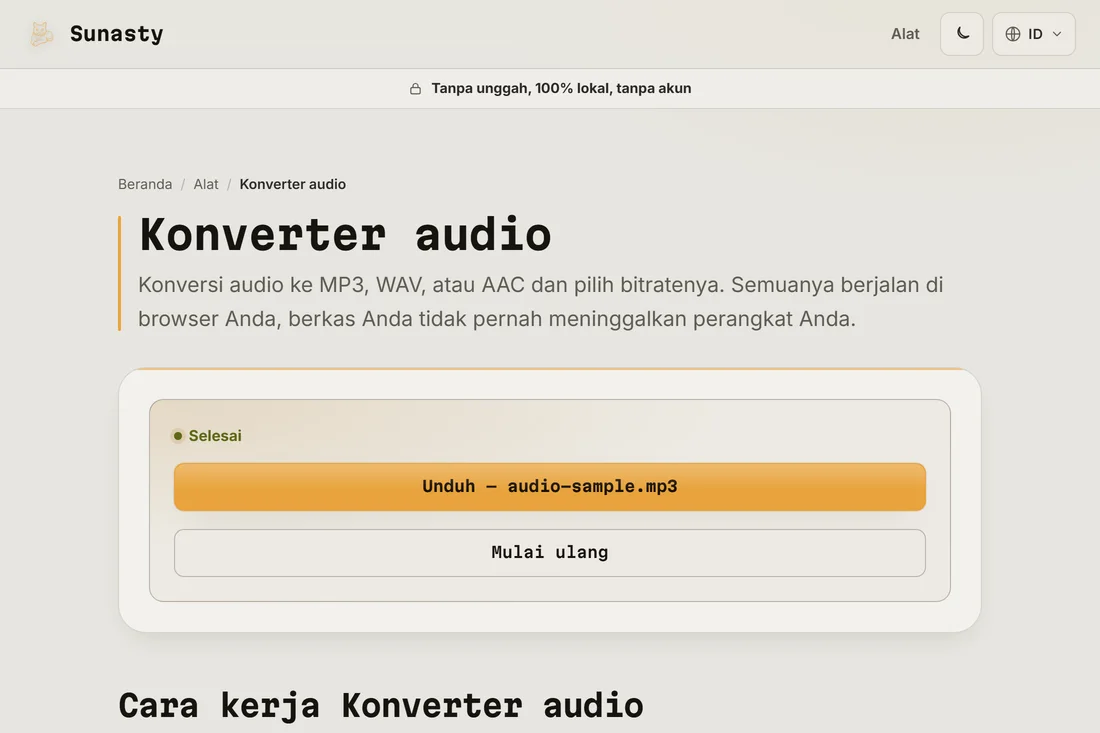 Berkas MP3 hasil konversi siap diunduh