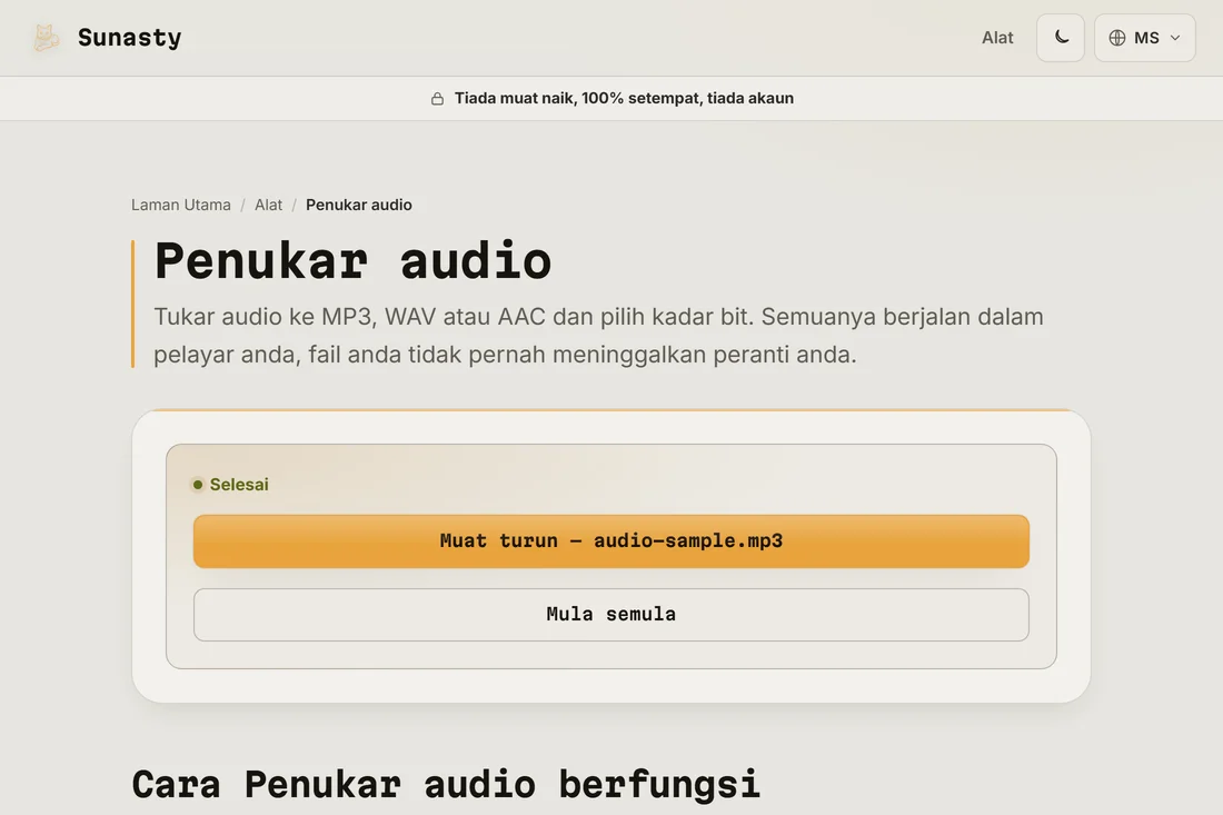 Fail MP3 yang ditukar sedia untuk dimuat turun
