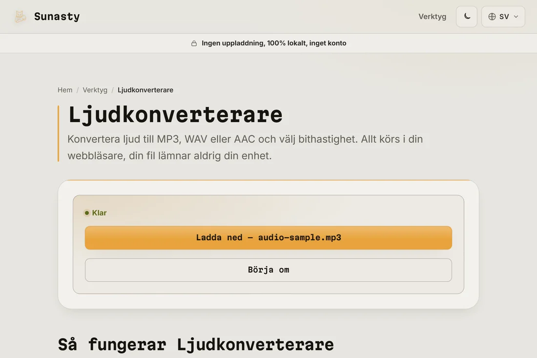 Den konverterade MP3-filen redo att laddas ner