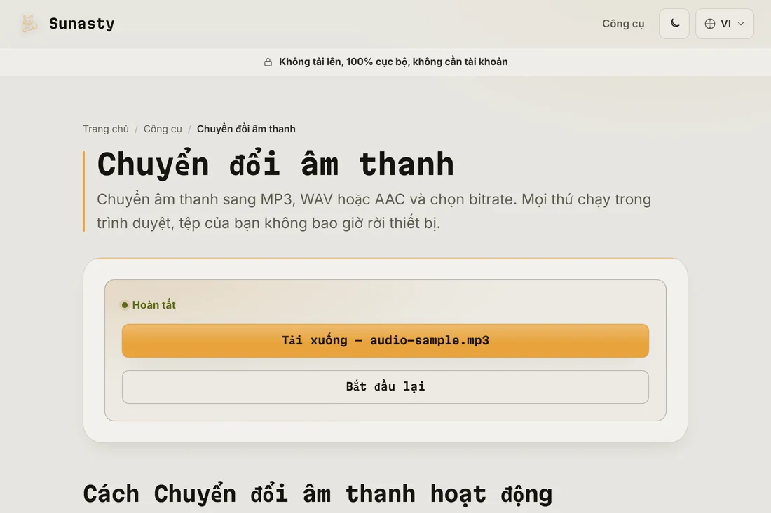 Tệp MP3 đã chuyển đổi, sẵn sàng tải xuống