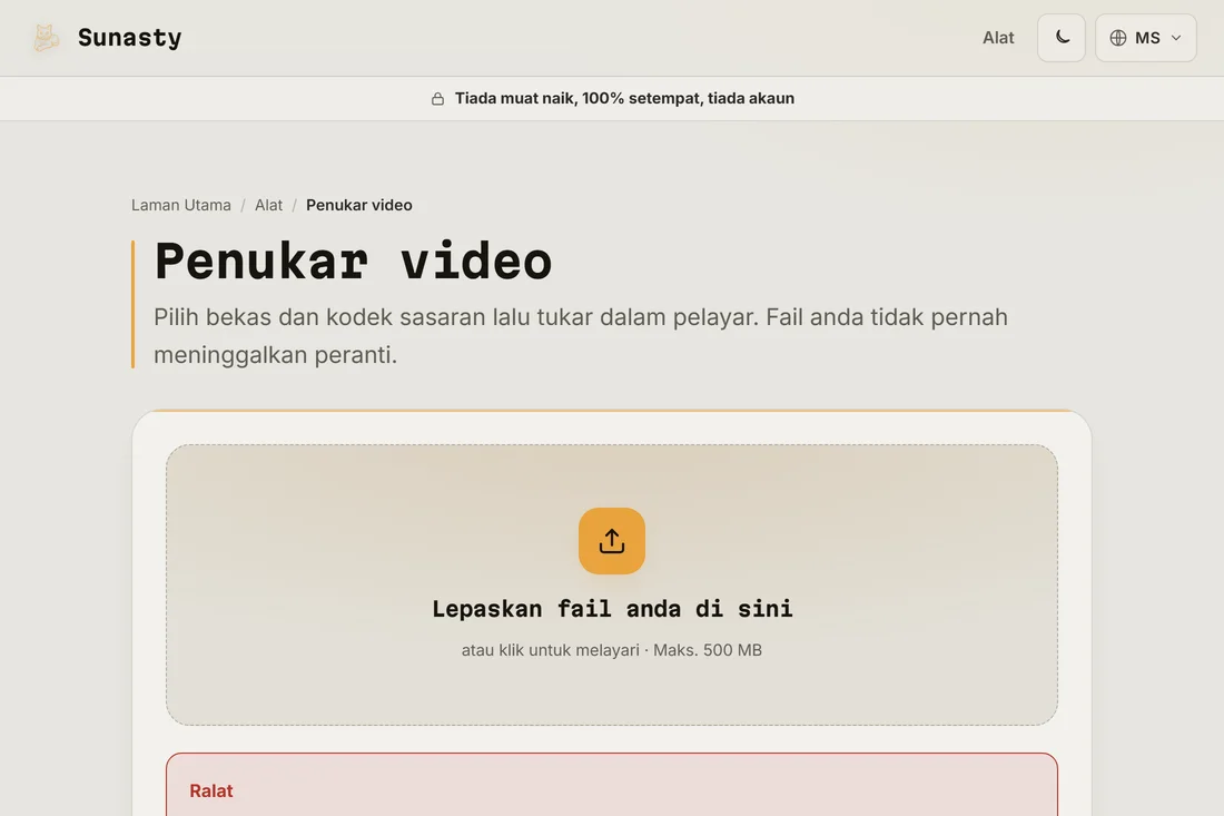 Fail WebM yang ditukar sedia untuk dimuat turun, lebih kecil daripada MP4 sumber