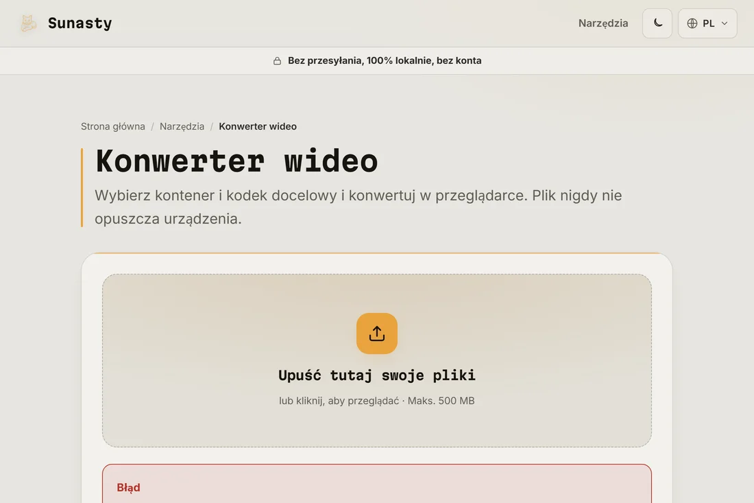 Przekonwertowany plik WebM gotowy do pobrania, mniejszy niż źródłowy MP4