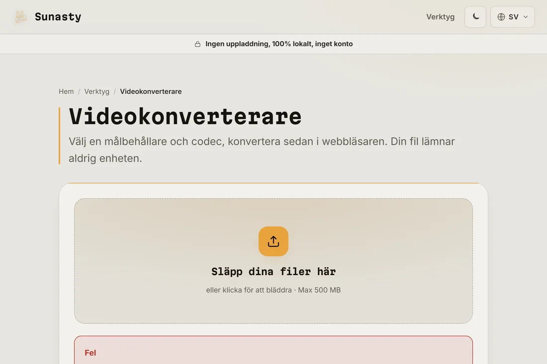 Den konverterade WebM-filen redo att laddas ner, mindre än käll-MP4:n