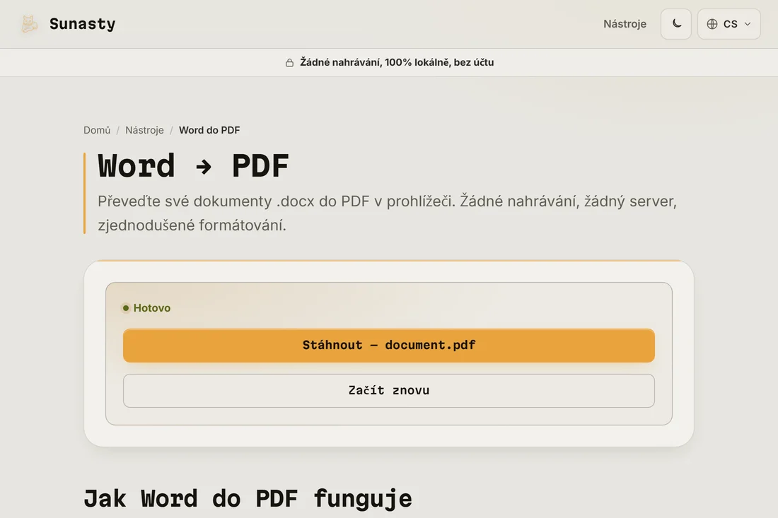 Převedené PDF připravené ke stažení se zobrazeným názvem souboru