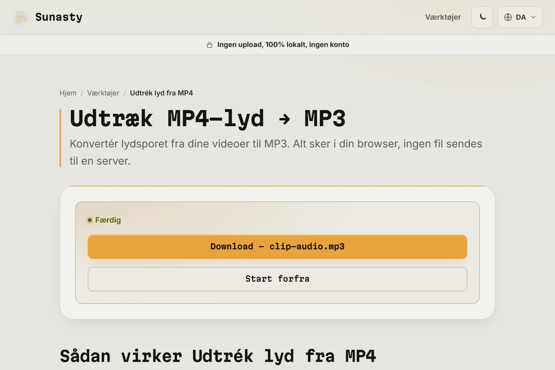 Den udtrukne MP3 klar til download