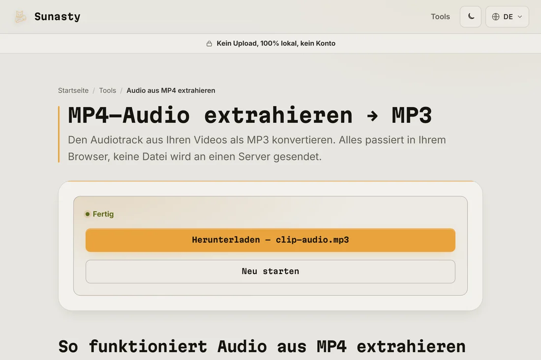 Das extrahierte MP3 bereit zum Herunterladen