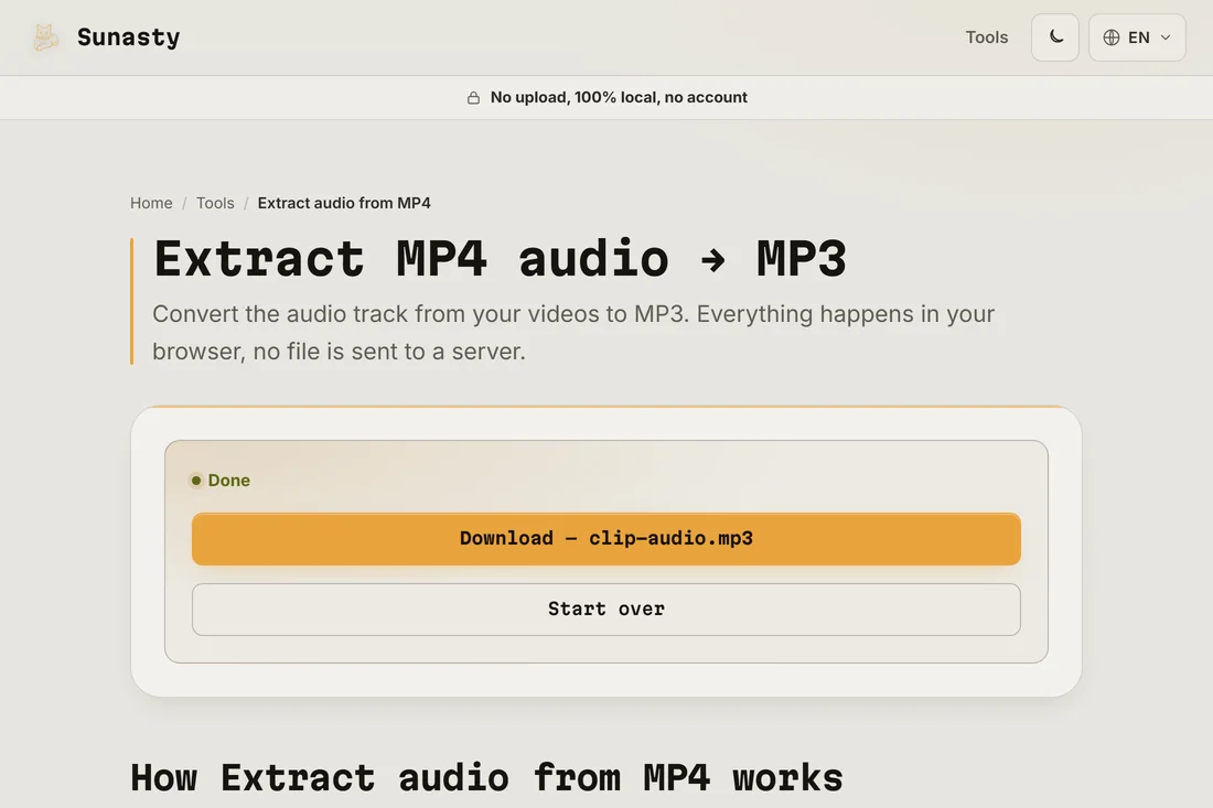 The extracted MP3 ready to download