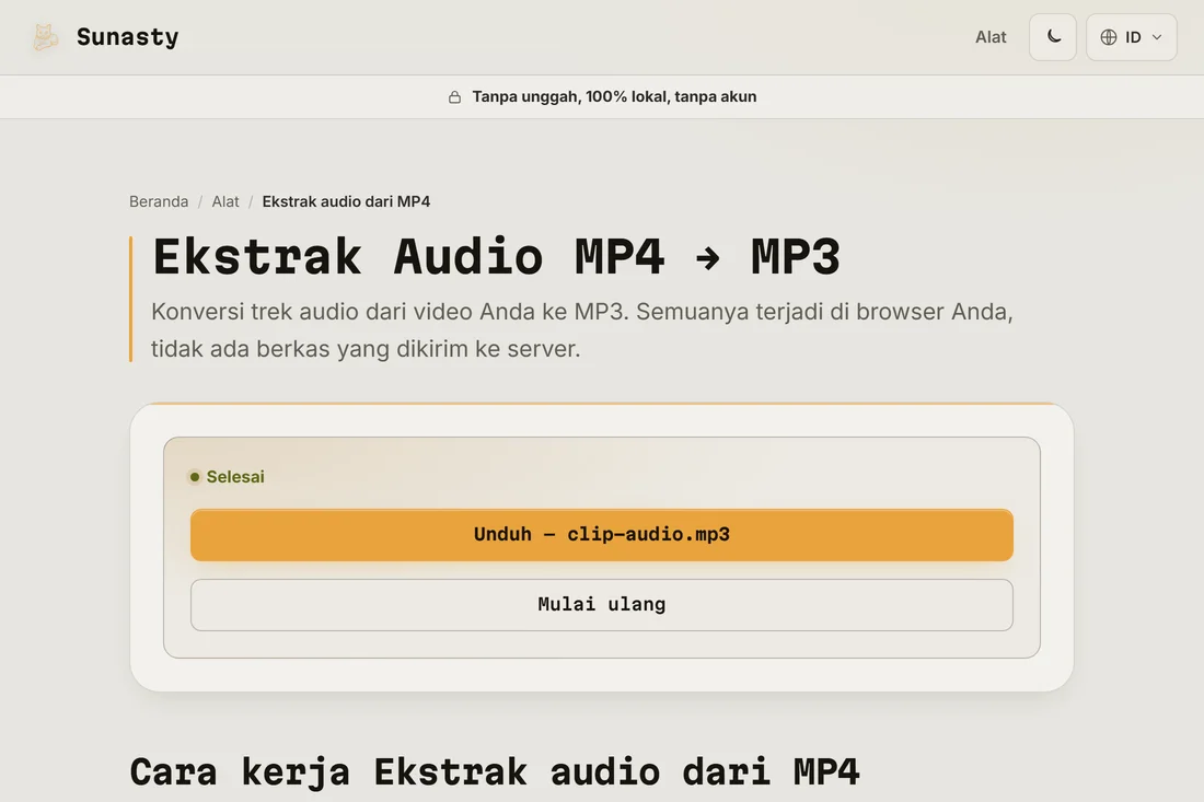 MP3 hasil ekstraksi siap diunduh