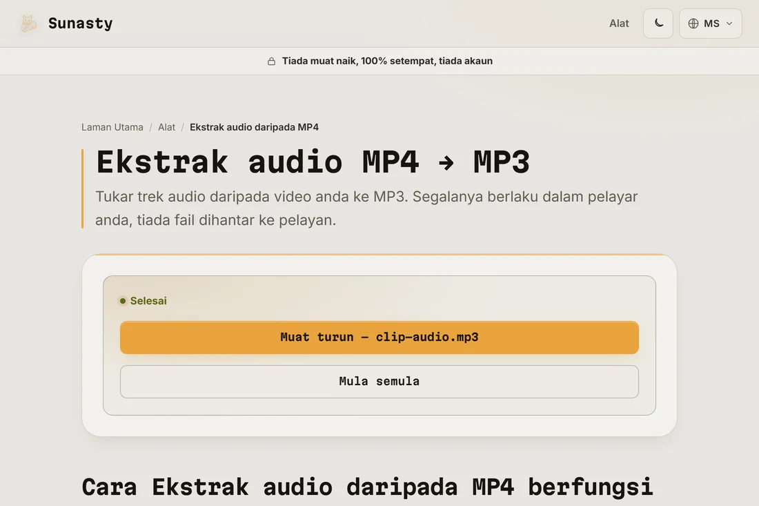 MP3 yang diekstrak sedia dimuat turun