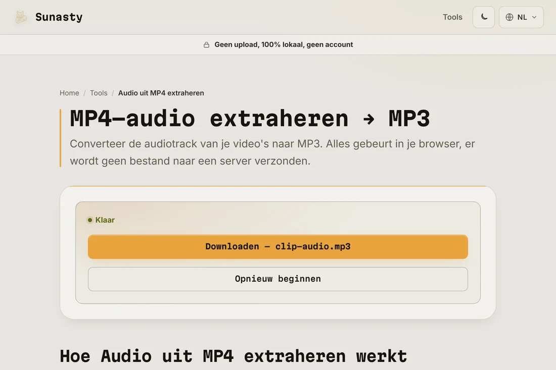 De geëxtraheerde MP3 klaar om te downloaden