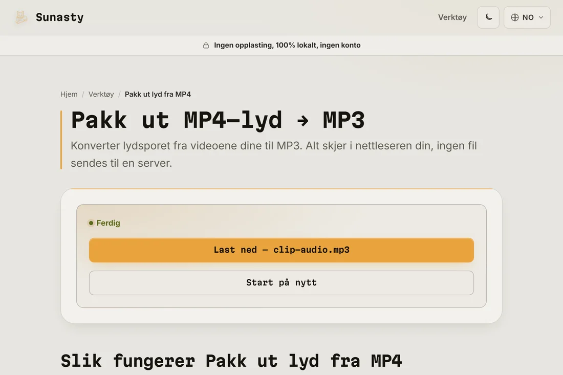 Den uttrukne MP3-en klar til nedlasting