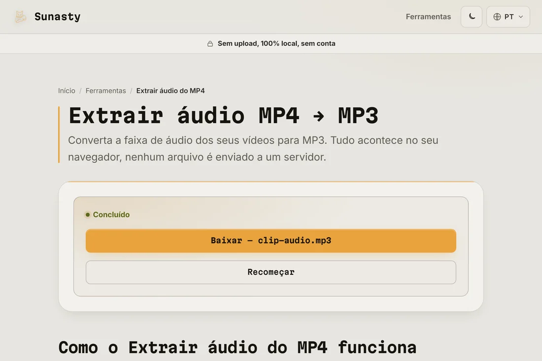 O MP3 extraído pronto para baixar