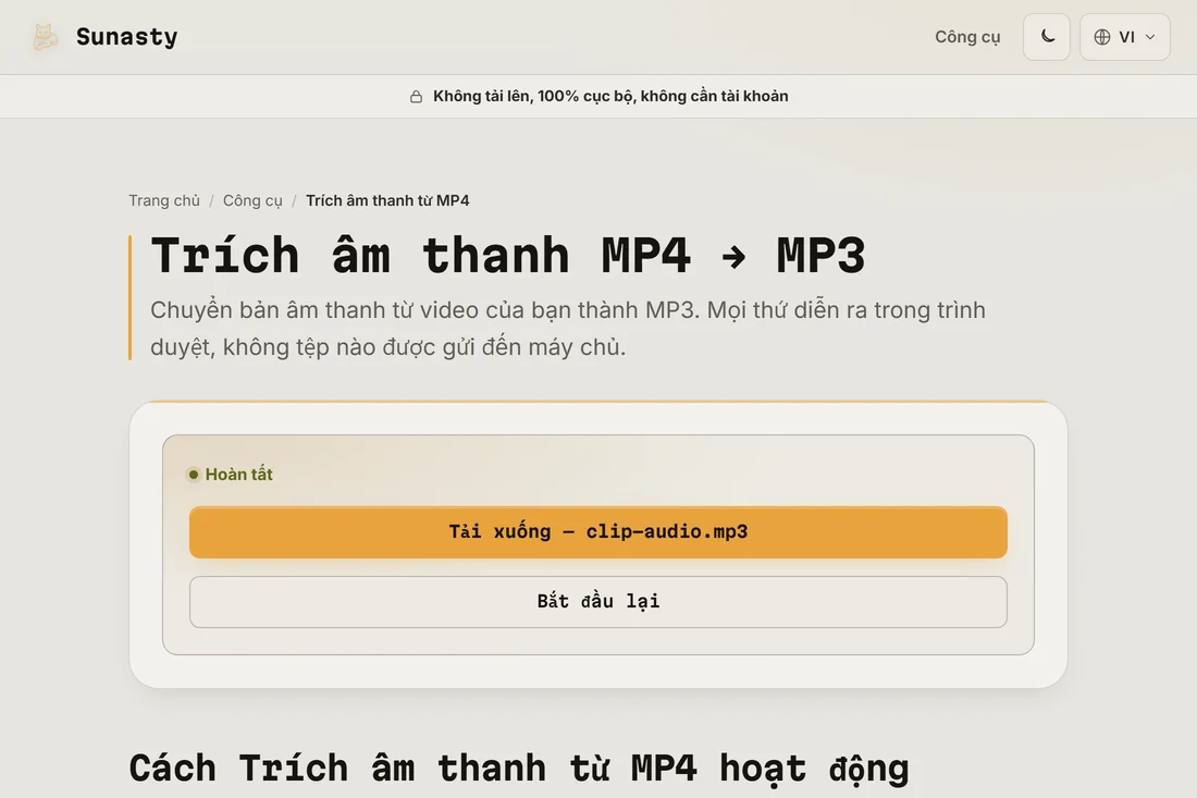 File MP3 đã tách, sẵn sàng tải xuống