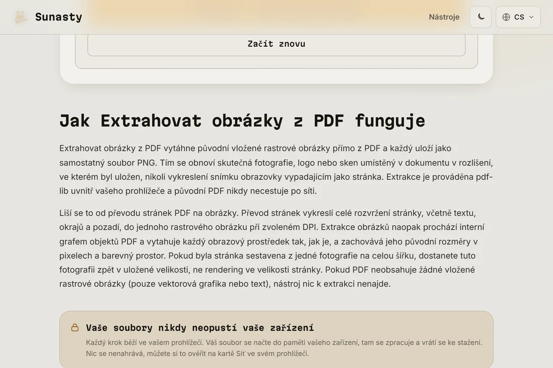 Extrahované obrázky připravené ke stažení, jeden soubor na obrázek