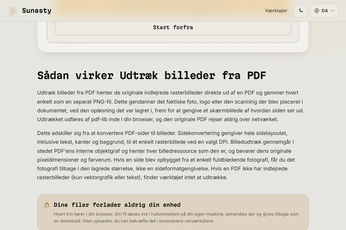 De udtrukne billeder klar til download, én fil per billede