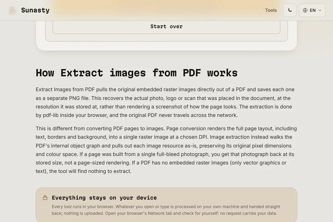 The extracted images ready to download, one file per image