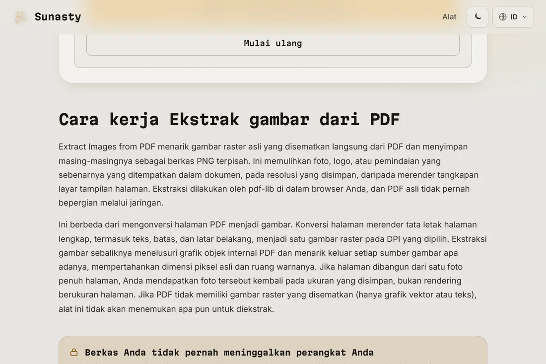 Gambar hasil ekstraksi siap diunduh, satu file per gambar