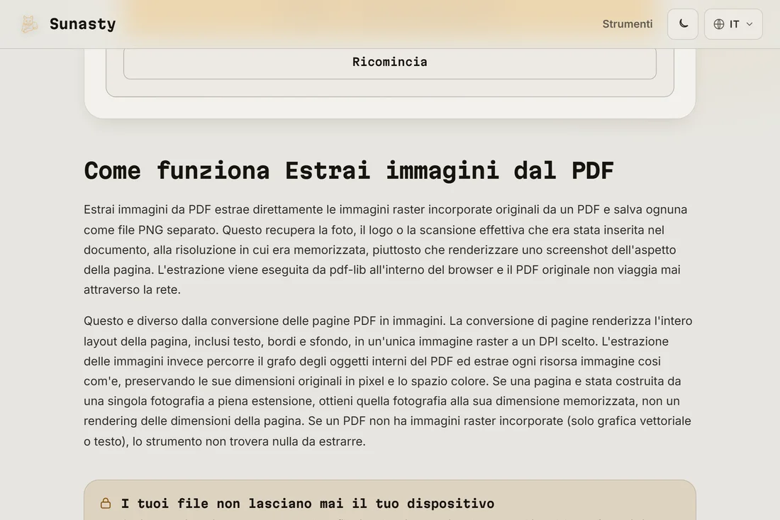 Le immagini estratte pronte per il download, un file per immagine
