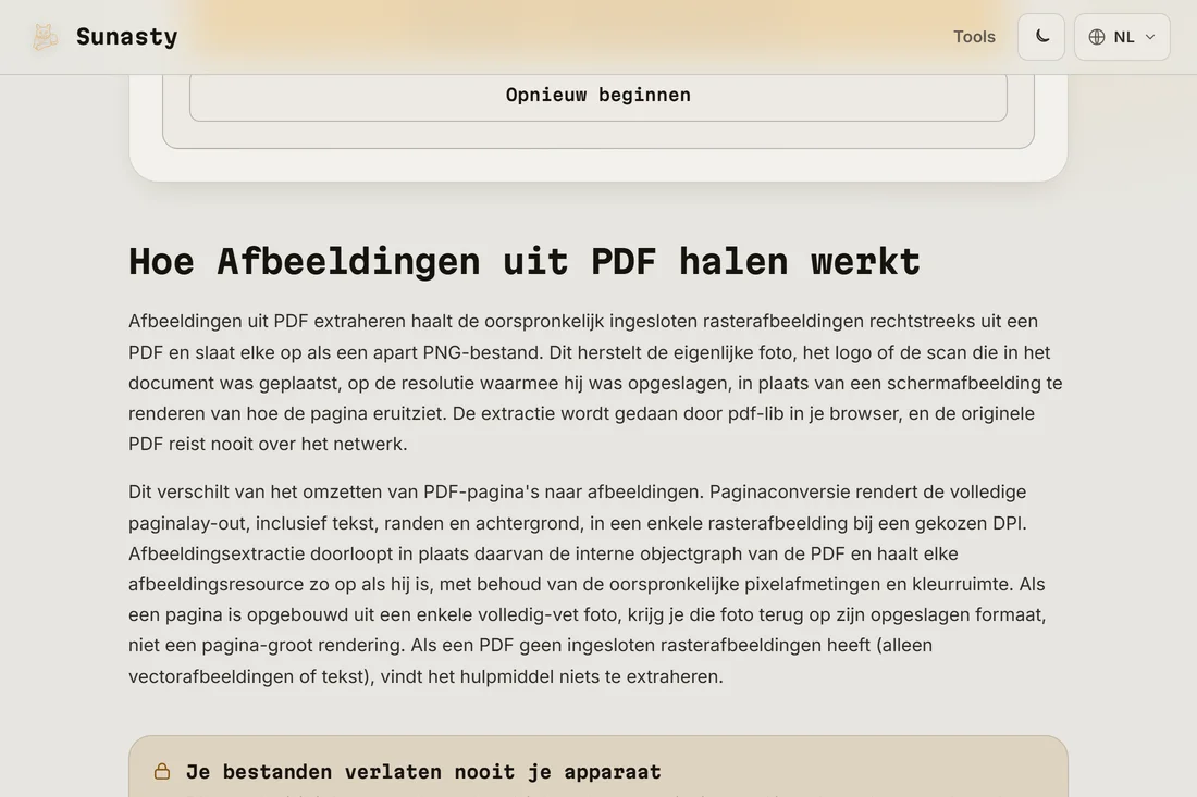 De geëxtraheerde afbeeldingen klaar om te downloaden, één bestand per afbeelding