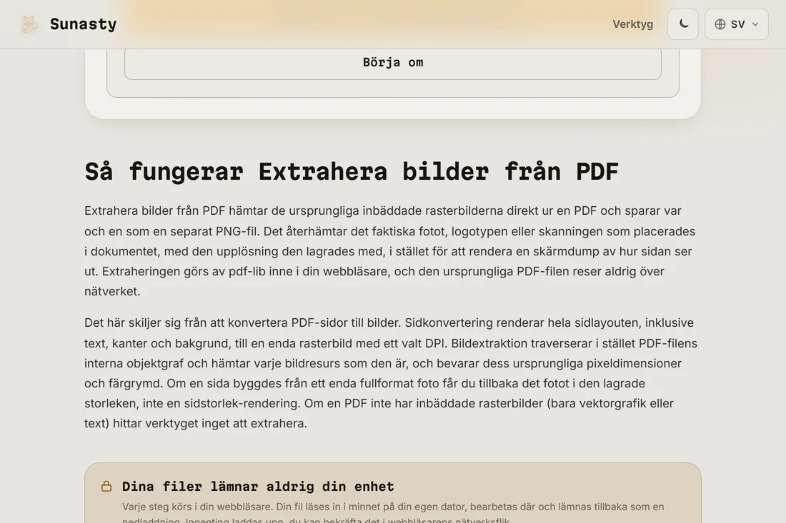 De extraherade bilderna redo att laddas ner, en fil per bild