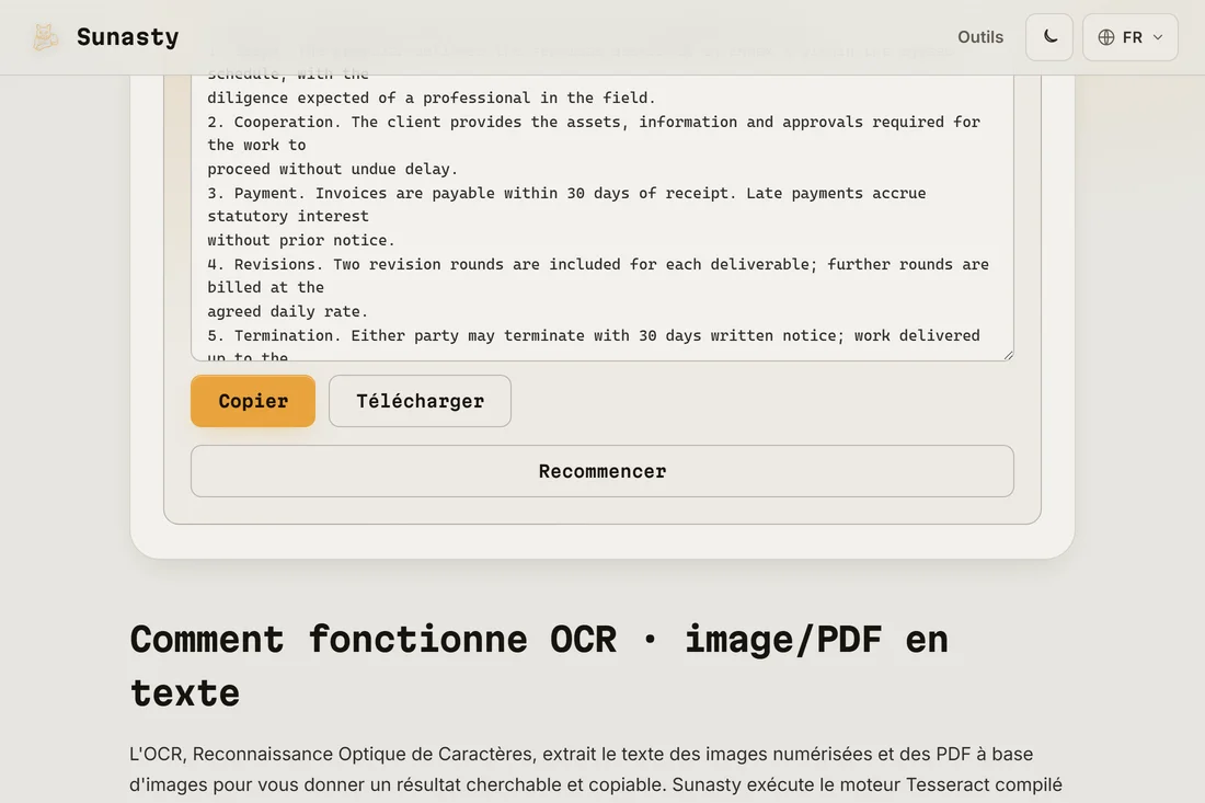 Le texte brut extrait du PDF scanne, pret a etre copie et telecharge