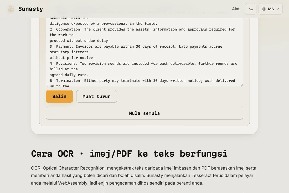 Output teks biasa yang diekstrak daripada PDF imbasan, sedia untuk disalin dan dimuat turun