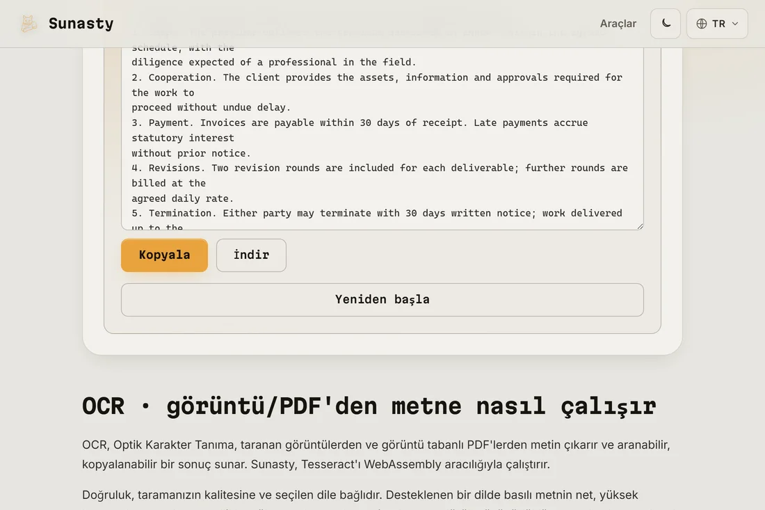 Taranmış PDF'ten çıkarılan, kopyalanmaya ve indirilmeye hazır düz metin çıktısı