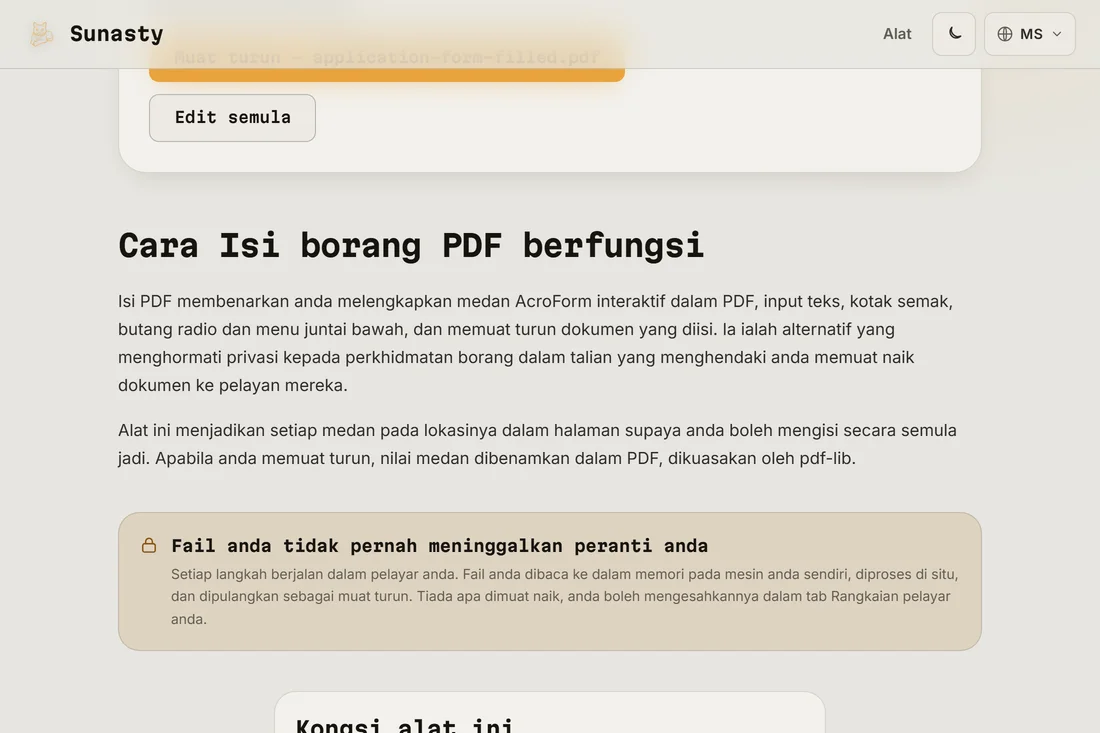 Borang PDF lengkap sedia untuk dimuat turun dengan semua medan diisi dan tandatangan ditambah